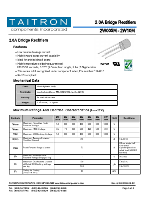 2W04M Datasheet PDF TAITRON Components Incorporated