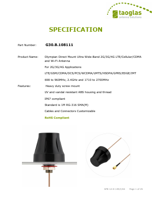 G30.B.108111 Datasheet PDF Taoglas antenna solutions
