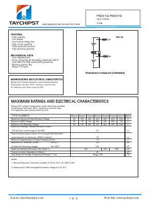 FR201G Datasheet PDF Shenzhen Taychipst Electronic Co., Ltd