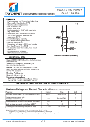 TPSMA18A Datasheet PDF Shenzhen Taychipst Electronic Co., Ltd