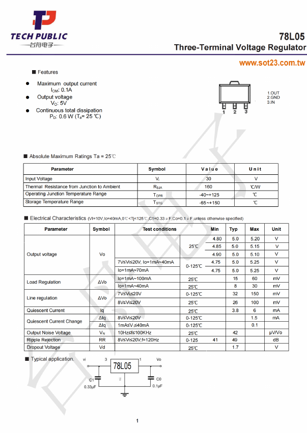 78L05 Datasheet PDF TECH PUBLIC Electronics co LTD