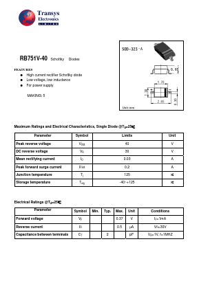 RB751V-40 Datasheet PDF Transys Electronics Limited