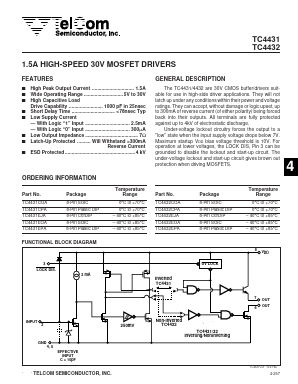 TC4431EJA Datasheet PDF TelCom Semiconductor, Inc