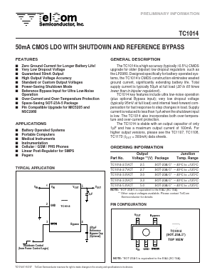 TC1014-5.0VCT Datasheet PDF TelCom Semiconductor, Inc