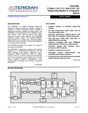 73K224BL-IHR/F Datasheet PDF Teridian Semiconductor Corporation