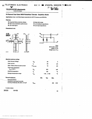 BF960 Datasheet PDF Vishay Telefunken