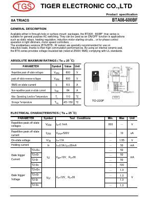 BTA08-600BF Datasheet PDF Tiger Electronic