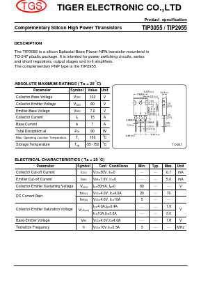 TIP3055 Datasheet PDF Tiger Electronic