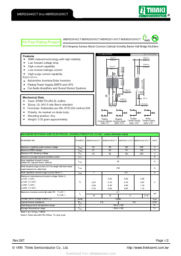 MBRD20100CT Datasheet PDF Thinki Semiconductor Co., Ltd.