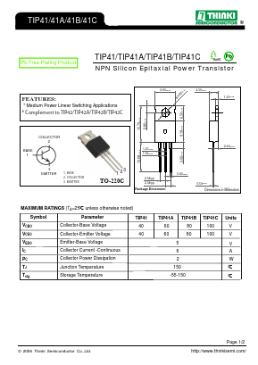 TIP41B Datasheet PDF Thinki Semiconductor Co., Ltd.