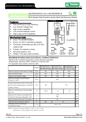 MUR2020GD Datasheet PDF Thinki Semiconductor Co., Ltd.