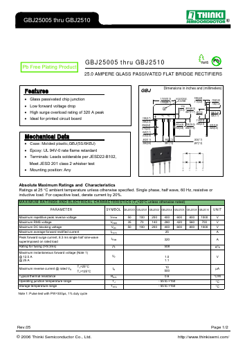 GBJ25005 Datasheet PDF Thinki Semiconductor Co., Ltd.