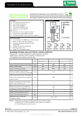 MUR2080CTR Datasheet PDF Thinki Semiconductor Co., Ltd.