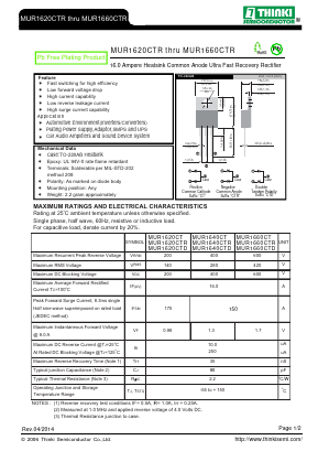 MUR1620CTR Datasheet PDF Thinki Semiconductor Co., Ltd.
