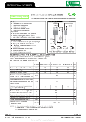 MUR1660CTG Datasheet PDF Thinki Semiconductor Co., Ltd.