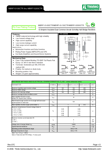 MBRF10150CTR Datasheet PDF Thinki Semiconductor Co., Ltd.