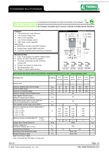 FCH20A15 Datasheet PDF Thinki Semiconductor Co., Ltd.