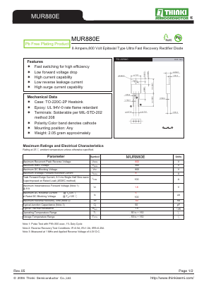 MUR880E Datasheet PDF Thinki Semiconductor Co., Ltd.