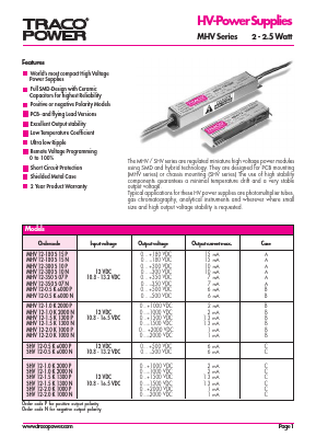 SHV12-1.5K1300P Datasheet PDF TRACO Electronic AG