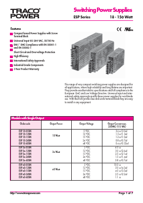 ESP18-24SN Datasheet PDF TRACO Electronic AG