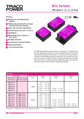 TPM15215 Datasheet PDF TRACO Electronic AG