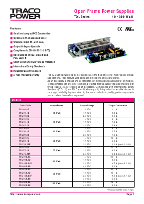 TOL15-12 Datasheet PDF TRACO Electronic AG