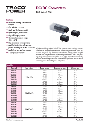 TES1-0513 Datasheet PDF TRACO Electronic AG