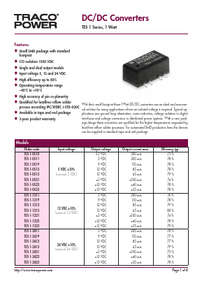 TES1-0511 Datasheet PDF TRACO Electronic AG