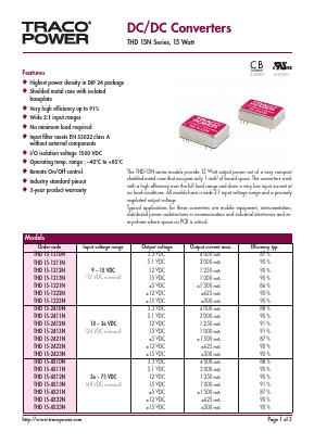 THD15-2410N Datasheet PDF TRACO Electronic AG
