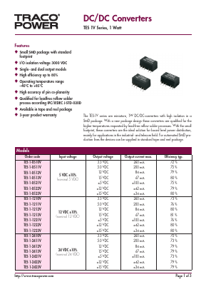 TES1-0513V Datasheet PDF TRACO Electronic AG