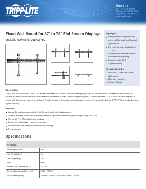 DWF3770L Datasheet PDF Tripp Lite. All Rights Reserved