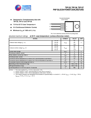 TIP136 Datasheet PDF Transys Electronics Limited