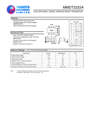 MMDT2222A Datasheet PDF Transys Electronics Limited