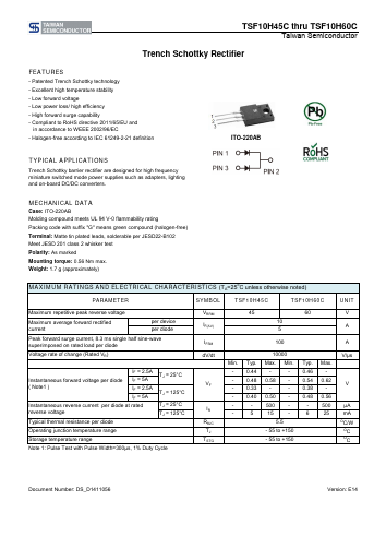 TSF10H60C Datasheet PDF TSC Corporation