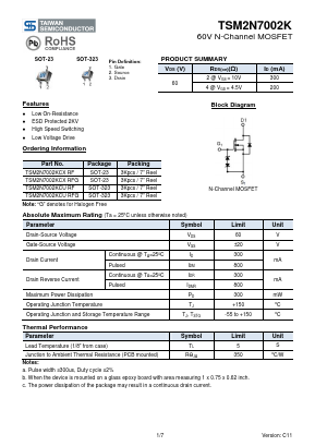 TSM2N7002KCURF Datasheet PDF TSC Corporation