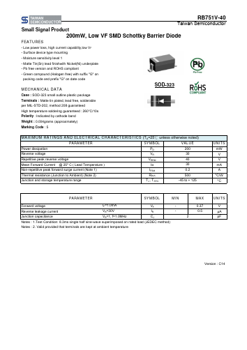RB751V-40RRGD0 Datasheet PDF TSC Corporation