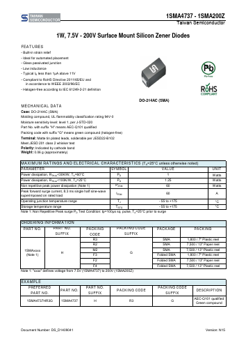 1SMA130ZHR3G Datasheet PDF TSC Corporation