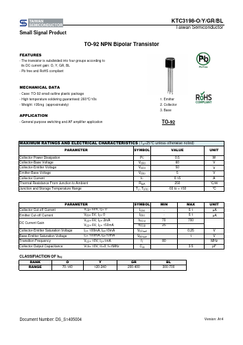 KTC3198-OA1G Datasheet PDF TSC Corporation