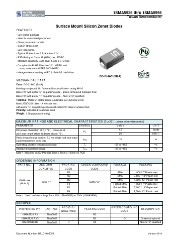 1SMA5953R3 Datasheet PDF TSC Corporation