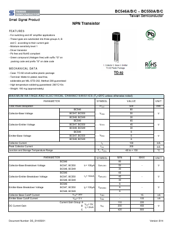 BC546A Datasheet PDF TSC Corporation