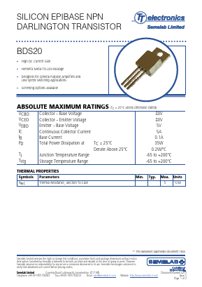 BDS20 Datasheet PDF TT Electronics.