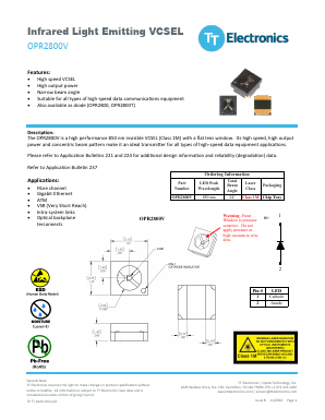 OPR2800V Datasheet PDF TT Electronics.