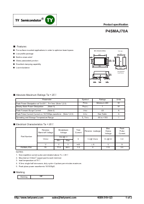 P4SMAJ70A Datasheet PDF TY Semiconductor