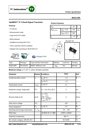 BSS314PE Datasheet PDF TY Semiconductor