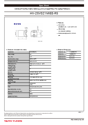 HV-25V821MIEE-R5 Datasheet PDF TAIYO YUDEN