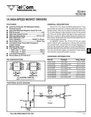 TC1411NEOA Datasheet PDF TelCom Semiconductor Inc => Microchip