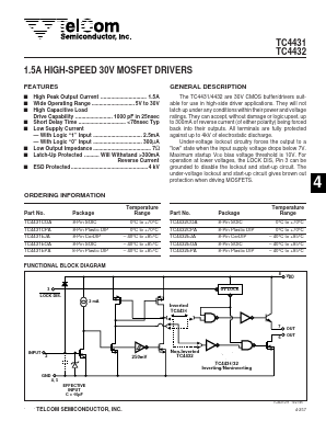 TC4431EOA Datasheet PDF TelCom Semiconductor Inc => Microchip