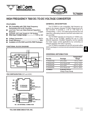 TC7660HEPA Datasheet PDF TelCom Semiconductor Inc => Microchip