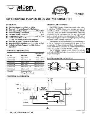 TC7660SEPA Datasheet PDF TelCom Semiconductor Inc => Microchip