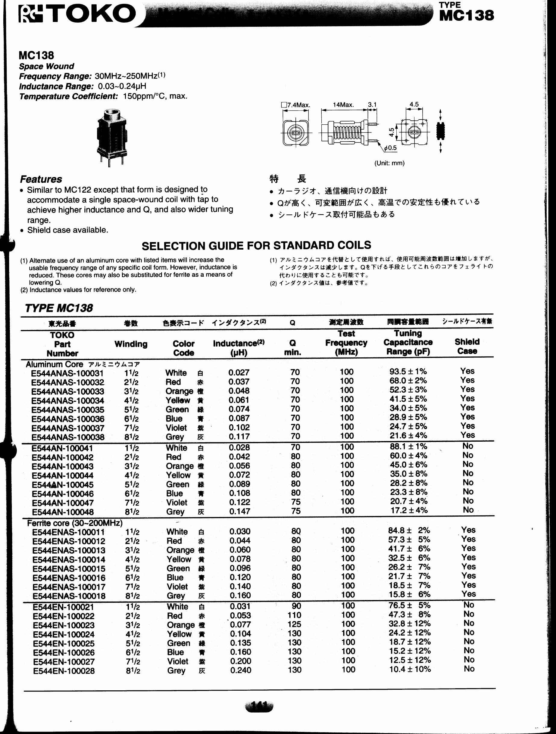 E544AN-100046 Datasheet PDF Toko America Inc 